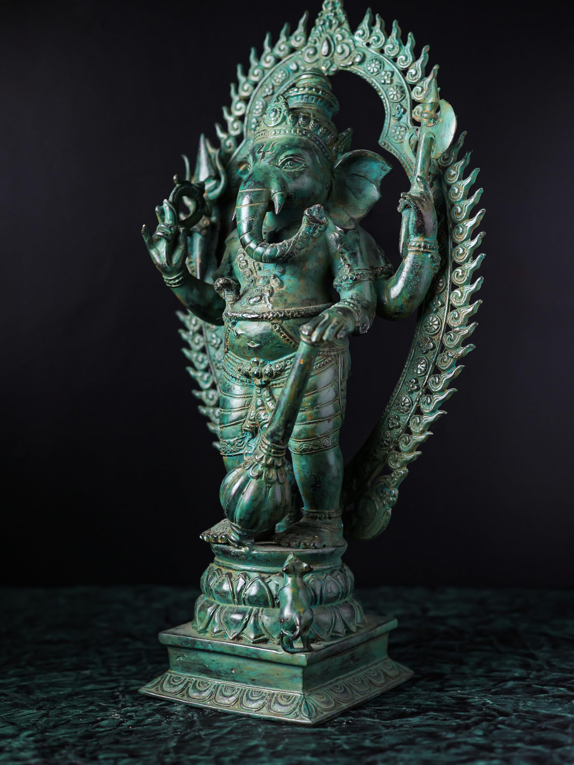 Mridaya Bronze Dancing Ganesha Statue, 45 Cm Ganesh Antique Statue Green Finish Ganesh Statue, Ganpati Idol, Good Luck Gift For